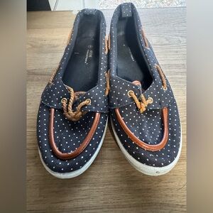 Ardene Navy Polka Dot Loafers with Brown Accents